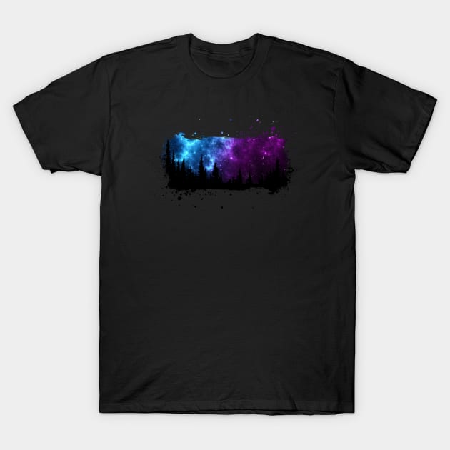 Dark Forest with starry sky T-Shirt by Scailaret